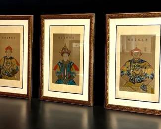 Trio of Chinese Emperor Empress Paintings