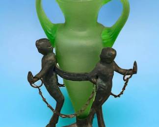 Glass Vase Amphora Stand With Three Fauns Other Collectibles