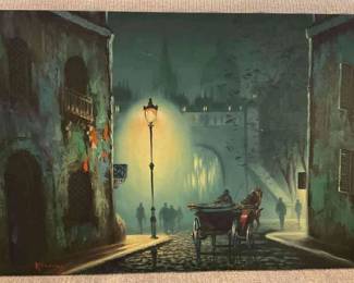 Oil On Canvas London Night Scene