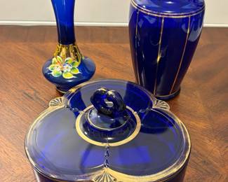 Colbalt Covered Candy Dish Other Pieces