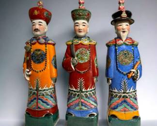 Set of Three Chinese Porcelain Qing Emperor Figures