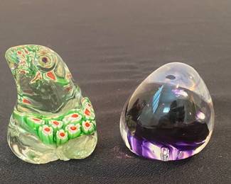 Millefiori Style Glass Frog Figurine, Hand Blown Small Paperweights