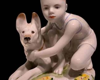 Lomonosov Porcelain Figurine Boy Dog