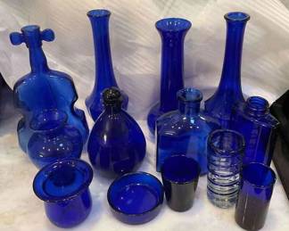 Colbalt Glass Cello, Small Vases, Glasses Other Pieces