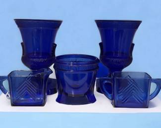 Pair of Colbalt Glass Vases Other Glass Pieces