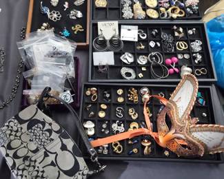 Some vintage costume jewelry. Coach purse