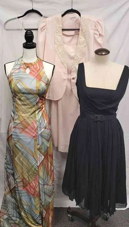 001 Black Cocktail Dress From The 1950s Sz 9, White Slip Over Sheer, In The Mood Dress W Jacket Sz 12, Multicolored Long Dress No Size