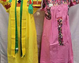 Embroidered Vintage Mexican Oaxaca Dress And A Applique Bright Yellow Dress Both Sz Medium