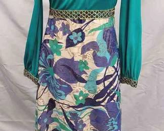 Lee Jordan New York Size 10 Teal ,Purple,Cream Long Dress