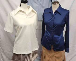 Speechless Brown Skirt Sz 14, ShipShore Silky Shirt Sz 8, Just Arrived Blue Silk Shirt Sz Large, White Polo Shirt,Red Black White Skirt No Sz Or Brand
