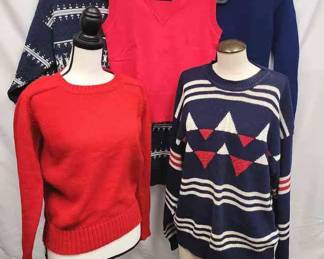Sweaters Galore Ricki Red And Blue Sweaters Sz Lg, Dover Red White Blue Sz Medium, DonnKenny Red Vest Sz Large, Jantzen Navy White Sz Medium 