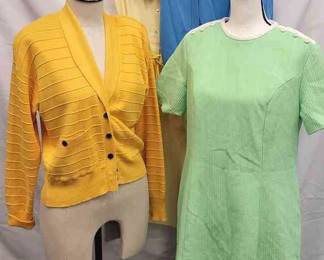 Tanner Yellow Sleveless Dress Sz 6, Green Holly Hill Dress No Size, Studio Mustard Sweater Size Small, Blue Polyester Shirt No Brand Or Size