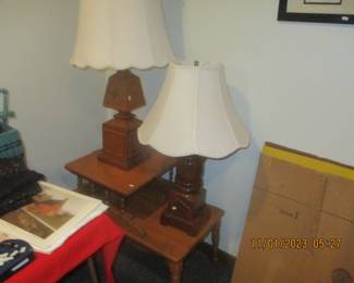 Mid century end table with wooden lamps