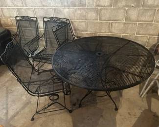 WROUGHT IRON PATIO TABLE AND CHAIRS