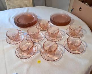 PINK GLASS SWIRL DISHES- PLACE SETTING FOR 8