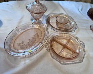 PINK GLASS CABBAGE ROSE DISHES