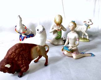 GRLE908 Vintage Cybis Collectible Figurines 6 Cybis, USA vintage 1960's - 1980's &nbsp;porcelain figurines, hand painted, &nbsp;some figures in this lot have been discontinued.
