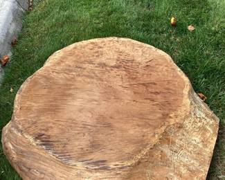 JIFI109 Large Old Natural Burl Slab Very heavy, and thick, untreated, round burl slab. It measures almost 4 inches thick and nearly 3 feet wide.
