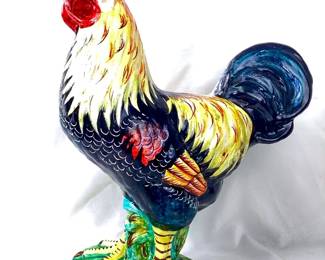 JIFI903 Vintage Neiman Marcus Rooster Approximately 16.5 inch tall decorative ceramic rooster from Italy for Nieman Marcus, painted in vibrant colors. &nbsp;
