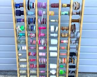 LIBE226 Mobile Crafting Rack Of Ribbon Multi use mobile crafting rack. Can put spools of ribbon, tape, string and etc.
