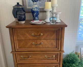 Bassett tall dresser, long dresser with mirror, bedside table, full headboard