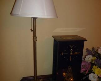 BRASS CANDLE STICK LAMP & MASONIC CLOCK