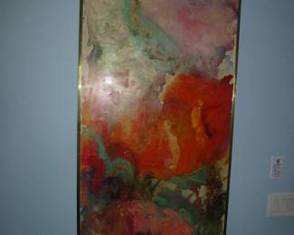 MID CENTURY ABSTRACT MIXED MEDIA ON BOARD BY KATHE KOELKEBECK