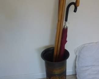 VINTAGE BRASS UMBRELLA STAND & CANES