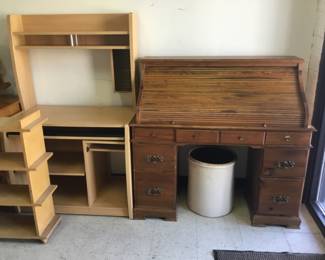 Roll top desk, vintage large crock