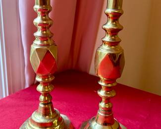 'King of Diamonds' Brass Candlesticks