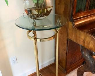 Glass top brass stand with Koi fish