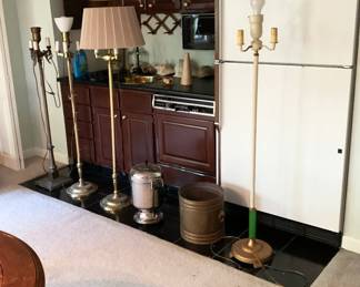 Vintage floor lamps ($10 each), coffee urn