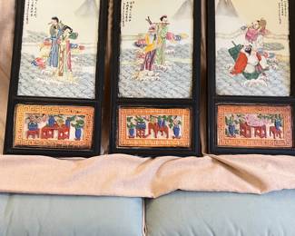 Set of 3 antique Asian plaques


