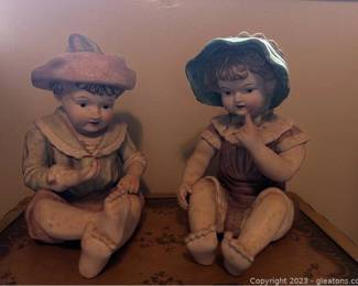 Antique Bisque Porcelain Piano Babies Pair