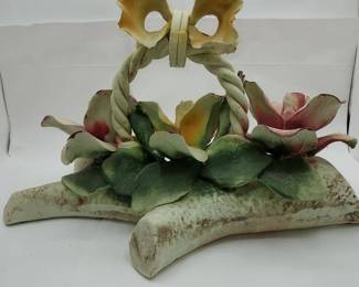 Beautiful Vintage Capodimonte Flowers On a Log Centerpiece