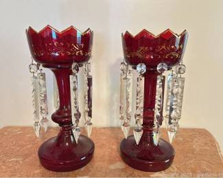 Beautiful Vintage Ruby Bohemian Glass Girandoles