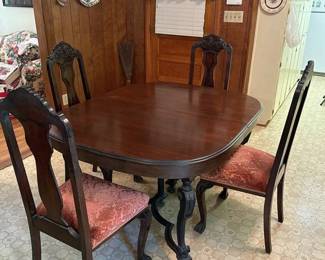 English Cherry Wood Dining Table with Dark Scrolled Legs