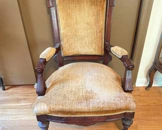 French Antique Gold Upholstered Victorian Living Room Parlor Armchair