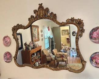 Gold Ornate Mirror with Madonna and Floral Design