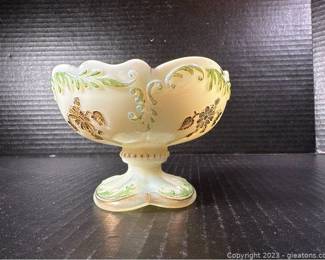 Northwood Intaglio Custard Vaseline Glass Short Compote