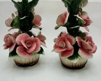 Pair of Vintage Capodimonte Floral Decor