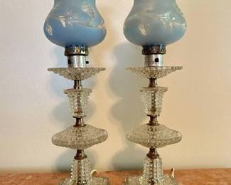 Pair of Vintage Glass Boudoir Lamps