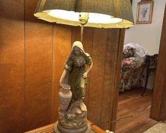 Royal Dux Porcelain Woman with Ewer Lamp