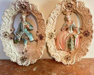 Victorian Couple Chalkware Wall Plaques