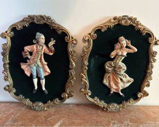 Vtg Empire 3D Relief Wall Art Made in Italy Mid Century Pair Set