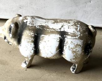 Early 1900s Chalkware Pig Money Bank, paint coming off