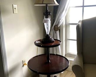 Round Tiered End Table (2 available), Vintage Lamp (2 available)