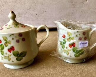 Vintage Strawberry Cream and Sugar Bowl Set, Japan