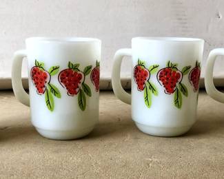 Vintage Fire King Milk Glass Strawberry Design Mug