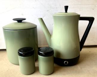 intage Westbend Avocado Canister: $10
Vintage Westbend Avocado Salt & Pepper Shakers (online 1 for $8.50): $10
Vintage Westbend Avocado 10 Cup Percolator, no cord (online w/no cord or inner parts for $20 for 8 cup), haven't found electric cord yet